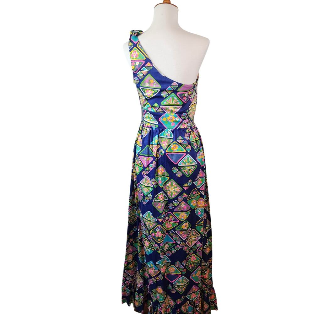 Vintage 60's/70's Tori Richard Honolulu‎ One Shoulder Cotton Maxi Dress Size 10 - Picture 2 of 9